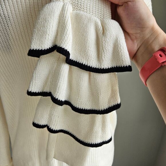 Express Ruffle Sleeve Knit Sweater Women's Small Boatneck Tiered Cuffs Chic NWT - Picture 5 of 8